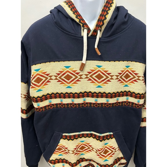 AMAWA Southwestern Hoodie Aztec Wool Blend Navy Blue Ecuador Pullover Men's 2XL - Picture 6 of 7